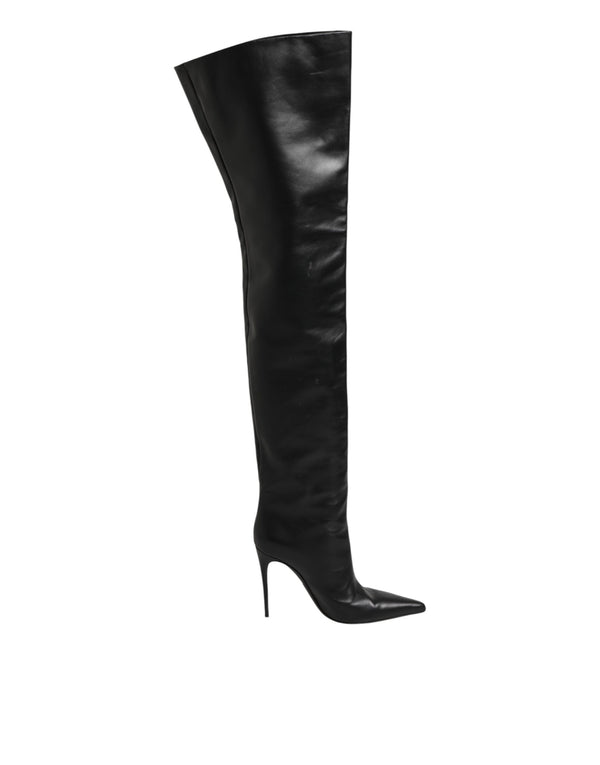 Schwarze Leder-Stilettos als Kniehohe Stiefel