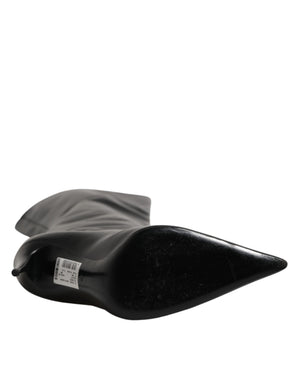 Schwarze Leder-Stilettos als Kniehohe Stiefel