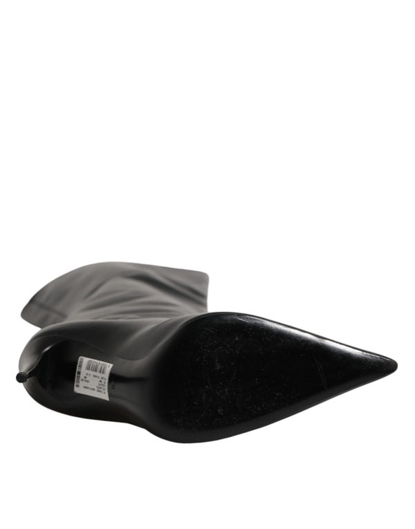 Schwarze Leder-Stilettos als Kniehohe Stiefel