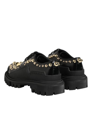 Schwarze Leder-Derby-Schuhe mit Kristall-Verzierung
