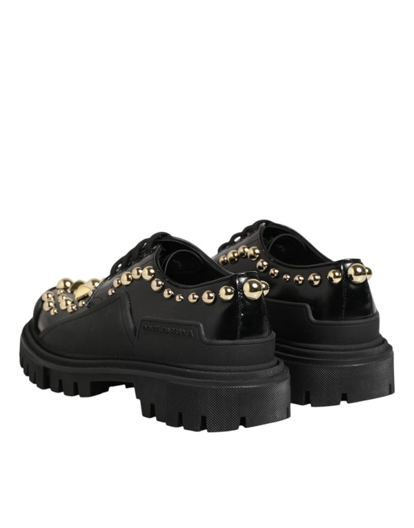 Schwarze Leder-Derby-Schuhe mit Kristall-Verzierung