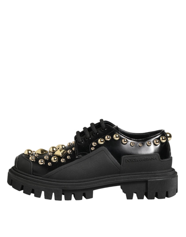Schwarze Leder-Derby-Schuhe mit Kristall-Verzierung