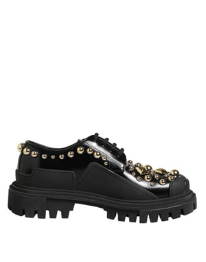 Schwarze Leder-Derby-Schuhe mit Kristall-Verzierung