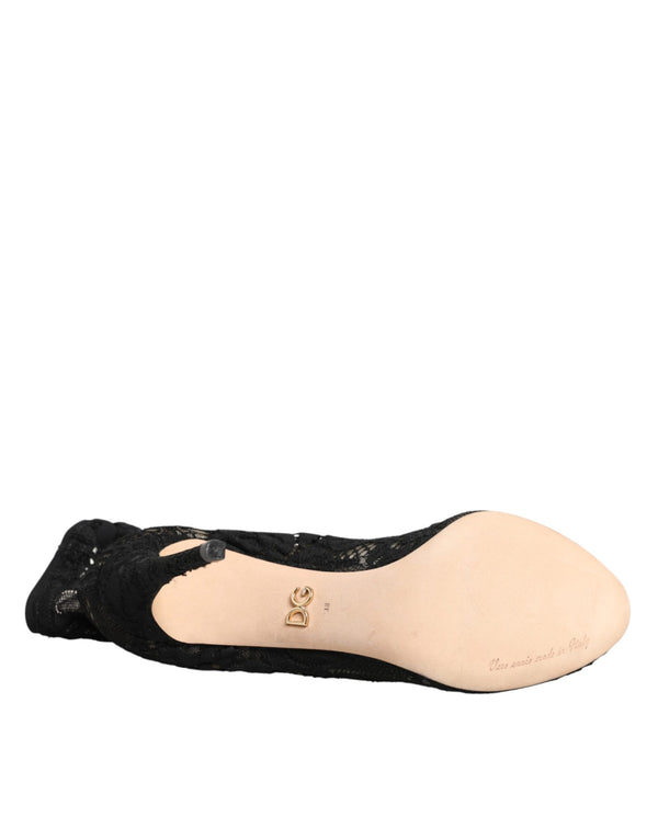 Schwarze Stretch-Socken-Stiefel mit Taormina-Spitze