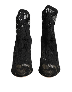 Schwarze Stretch-Socken-Stiefel mit Taormina-Spitze