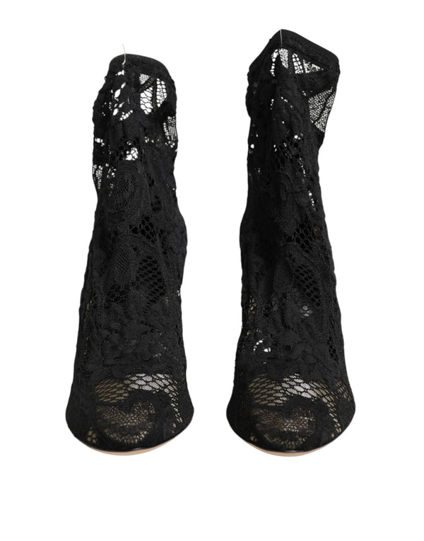 Schwarze Stretch-Socken-Stiefel mit Taormina-Spitze