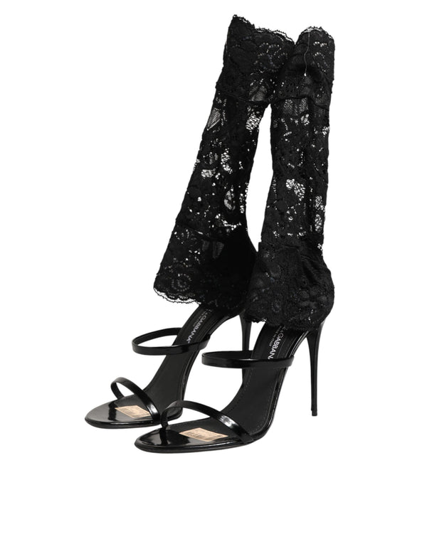 Schwarze Sandalen mit floraler Spitze