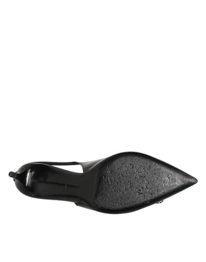 Schwarze Lackleder-Slingback-Schuhe mit Kristallen