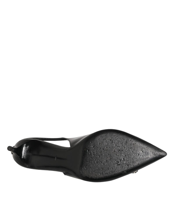 Schwarze Lackleder-Slingback-Schuhe mit Kristallen