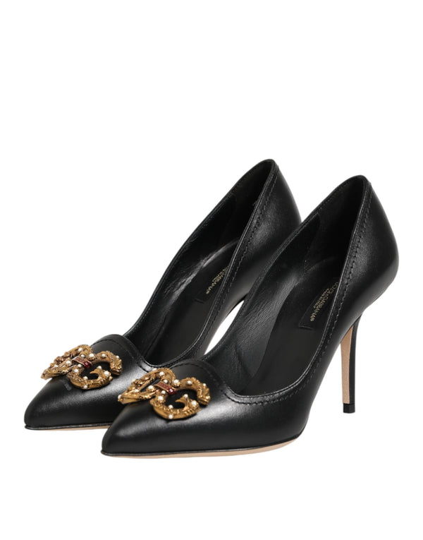 Schwarze Leder-Pumps mit DG Amore-Absatz