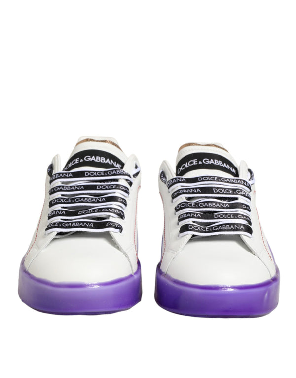 Weiße und Lila Leder-Sneaker mit niedrigem Schaft