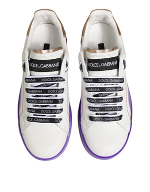 Weiße und Lila Leder-Sneaker mit niedrigem Schaft