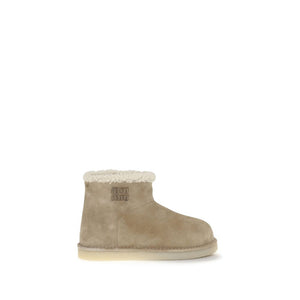 Beigefarbene Leder-Flache Stiefel