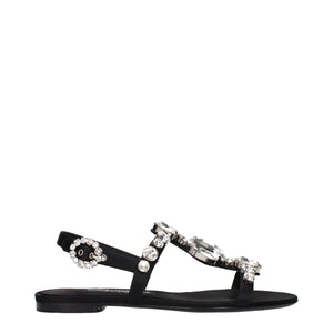 Schwarze Satin-Flachsandalen