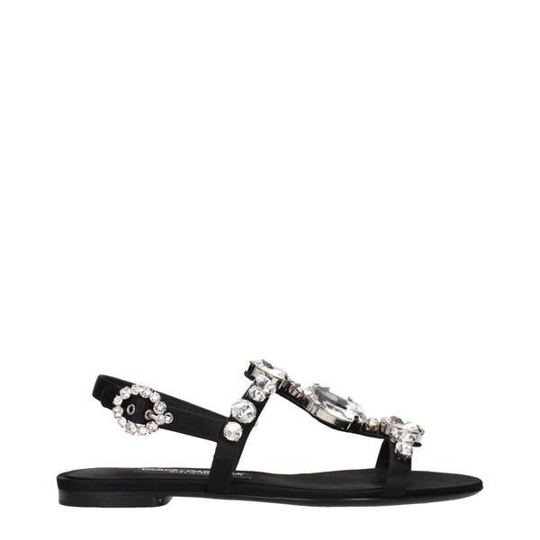 Schwarze Satin-Flachsandalen