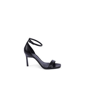 Schwarze Leder-Stilettosandalen