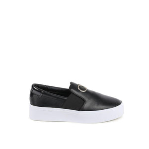 Schwarze Leder-Plateau-Sneaker