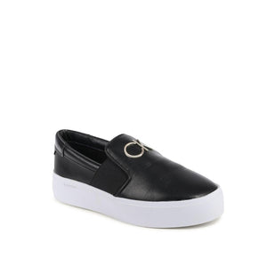Schwarze Leder-Plateau-Sneaker