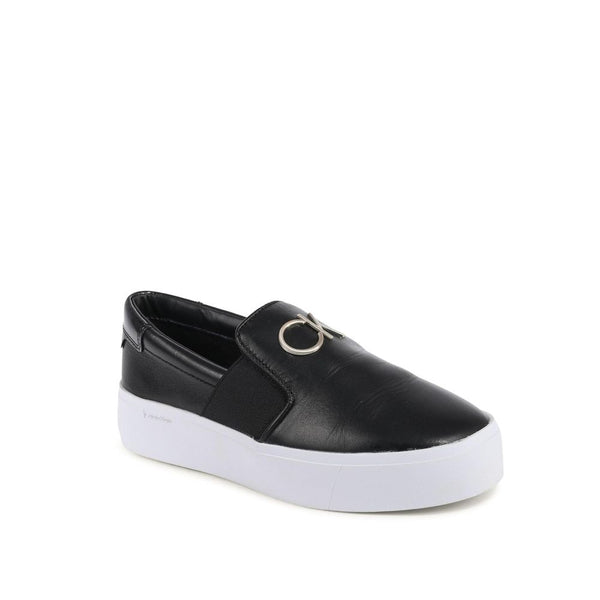 Schwarze Leder-Plateau-Sneaker