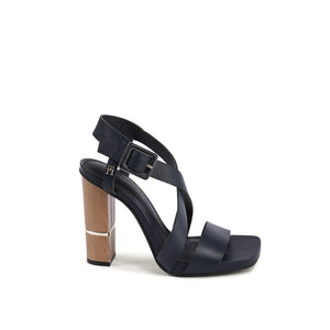 Blaue Leder-Plateau-Sandalen