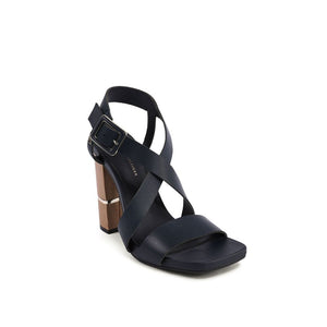 Blaue Leder-Plateau-Sandalen
