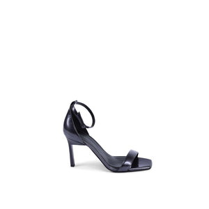 Schwarze Leder-Stilettosandalen