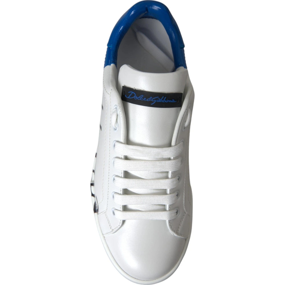 Weiße und blaue Logo-Sneakers aus Leder