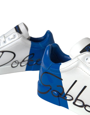 Weiße und blaue Logo-Sneakers aus Leder