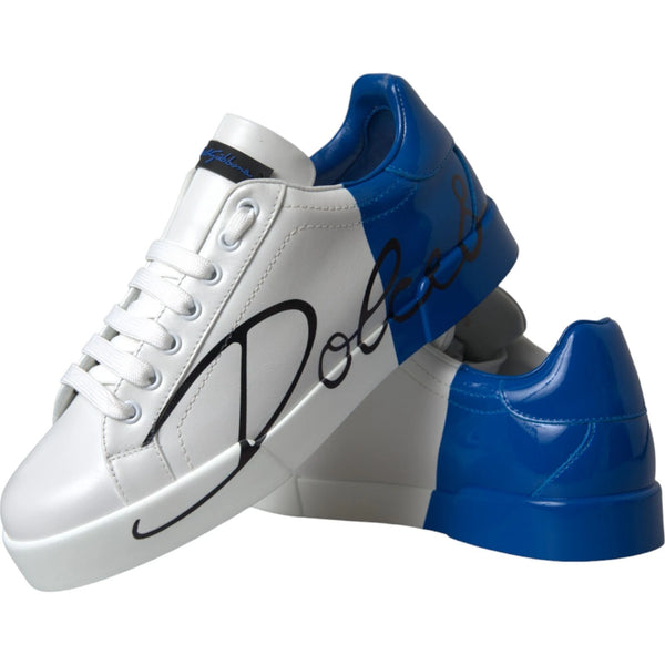 Weiße und blaue Logo-Sneakers aus Leder