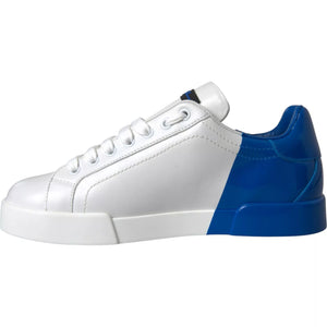 Weiße und blaue Logo-Sneakers aus Leder
