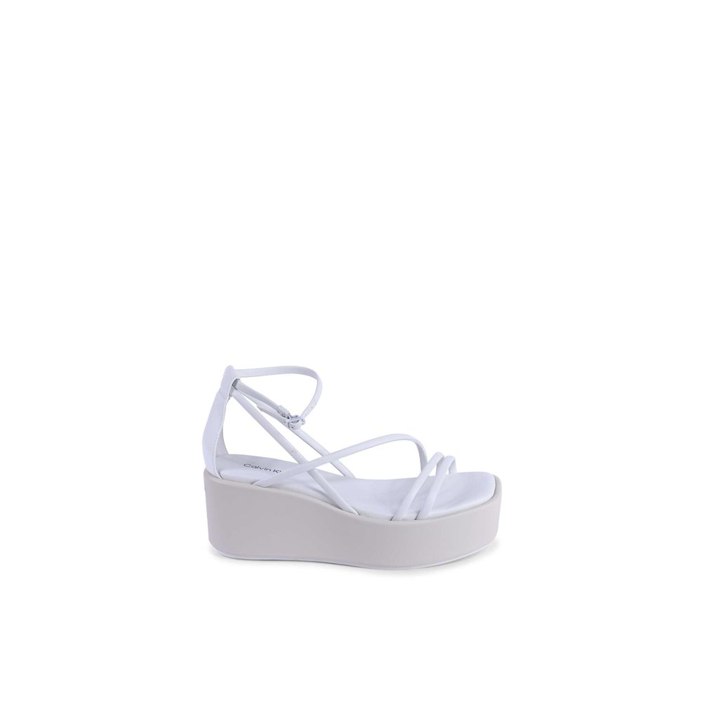 Weiße Leder-Plateau-Sandalen