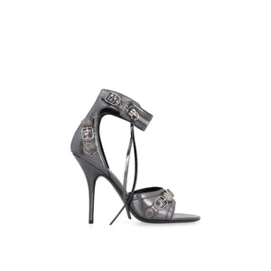 Graue Stiletto-Sandaletten aus Kalbsleder