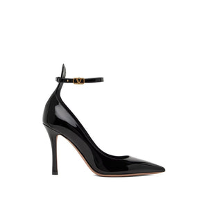 Schwarze Leder-Pumps mit hohem Absatz