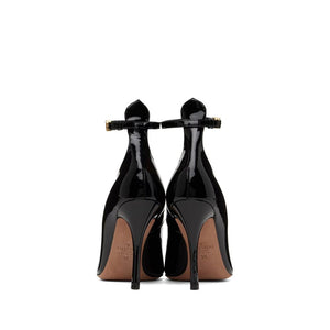 Schwarze Leder-Pumps mit hohem Absatz