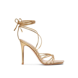 Goldene Stiletto-Sandalen aus Kalbsleder