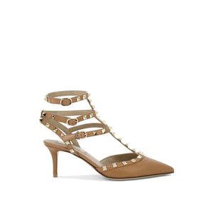 Braune Kalbshaut Pumps mit mittlerem Absatz