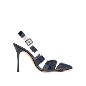 Blaue Kalbsleder-Pumps mit hohem Absatz
