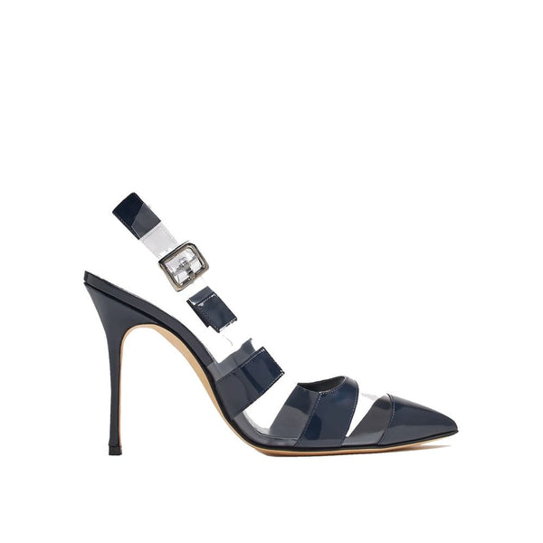 Blaue Kalbsleder-Pumps mit hohem Absatz