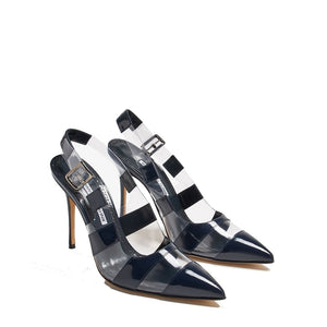 Blaue Kalbsleder-Pumps mit hohem Absatz