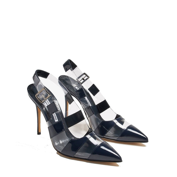 Blaue Kalbsleder-Pumps mit hohem Absatz