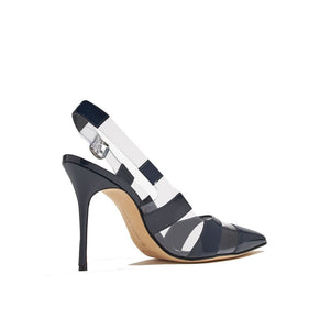 Blaue Kalbsleder-Pumps mit hohem Absatz