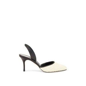 Schwarze Raffia-Pumps mit mittelhohem Absatz