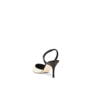 Schwarze Raffia-Pumps mit mittelhohem Absatz