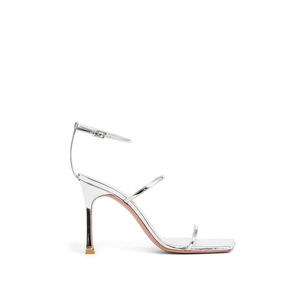 Silberne Stilettosandalen aus Kalbsleder
