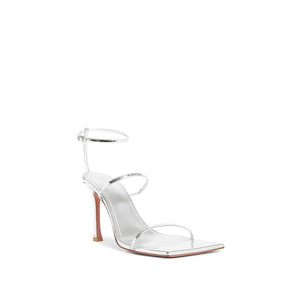 Silberne Stilettosandalen aus Kalbsleder
