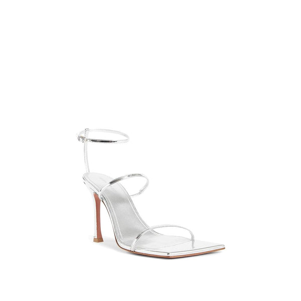 Silberne Stilettosandalen aus Kalbsleder