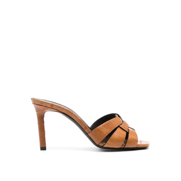 Braune Kalbsleder-Plateau-Sandalen