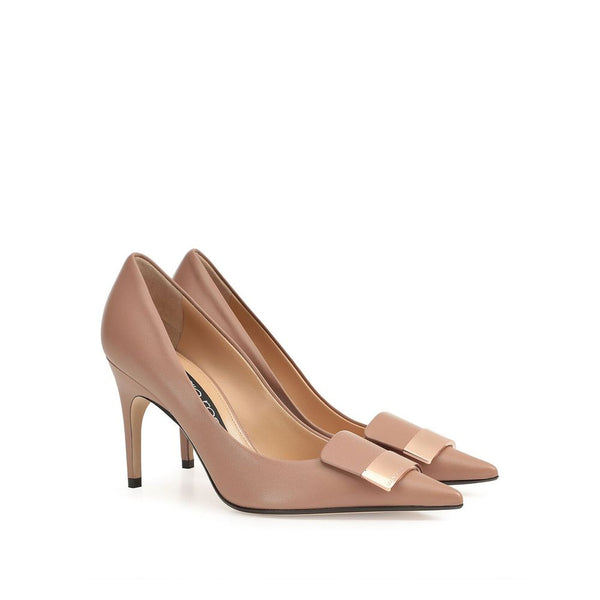 Beige Pumps aus Kalbsleder mit hohem Absatz