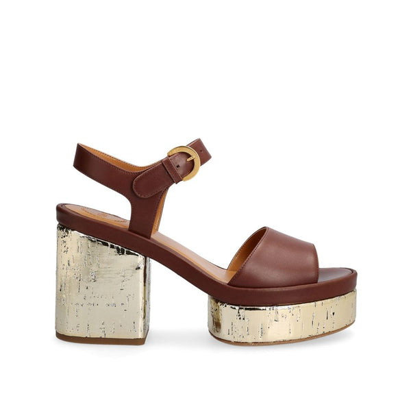 Braune Kalbsleder-Plateau-Sandalen