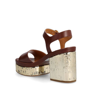 Braune Kalbsleder-Plateau-Sandalen